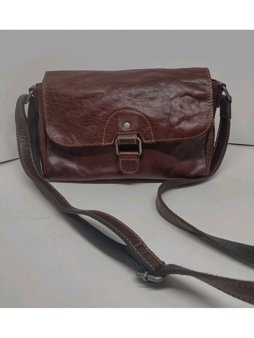 Jack Georges Brown Leather Crossbody Bag Organizer Distressed Patina Messenger